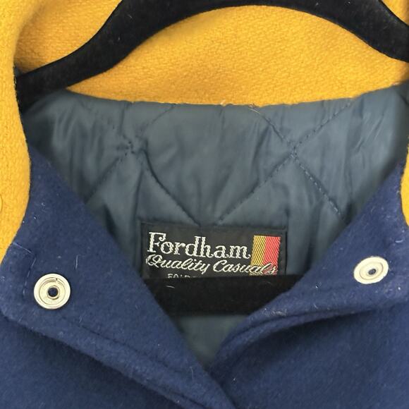 Vintage 80’s Varsity Jacket Wool Cape Collar Split Hood Band Blue Gold Size L - Picture 5 of 5